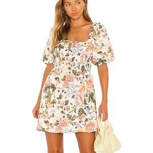 FAITHFULL THE BRAND Nikoleta Linen Floral Puff Sleeve Mini Dress XS